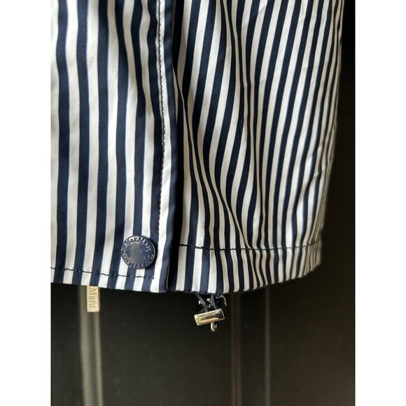 'S MaxMara Trench Rain Coat Reversible Women's Size 6 Nautical Navy Chic Striped - Picture 7 of 16